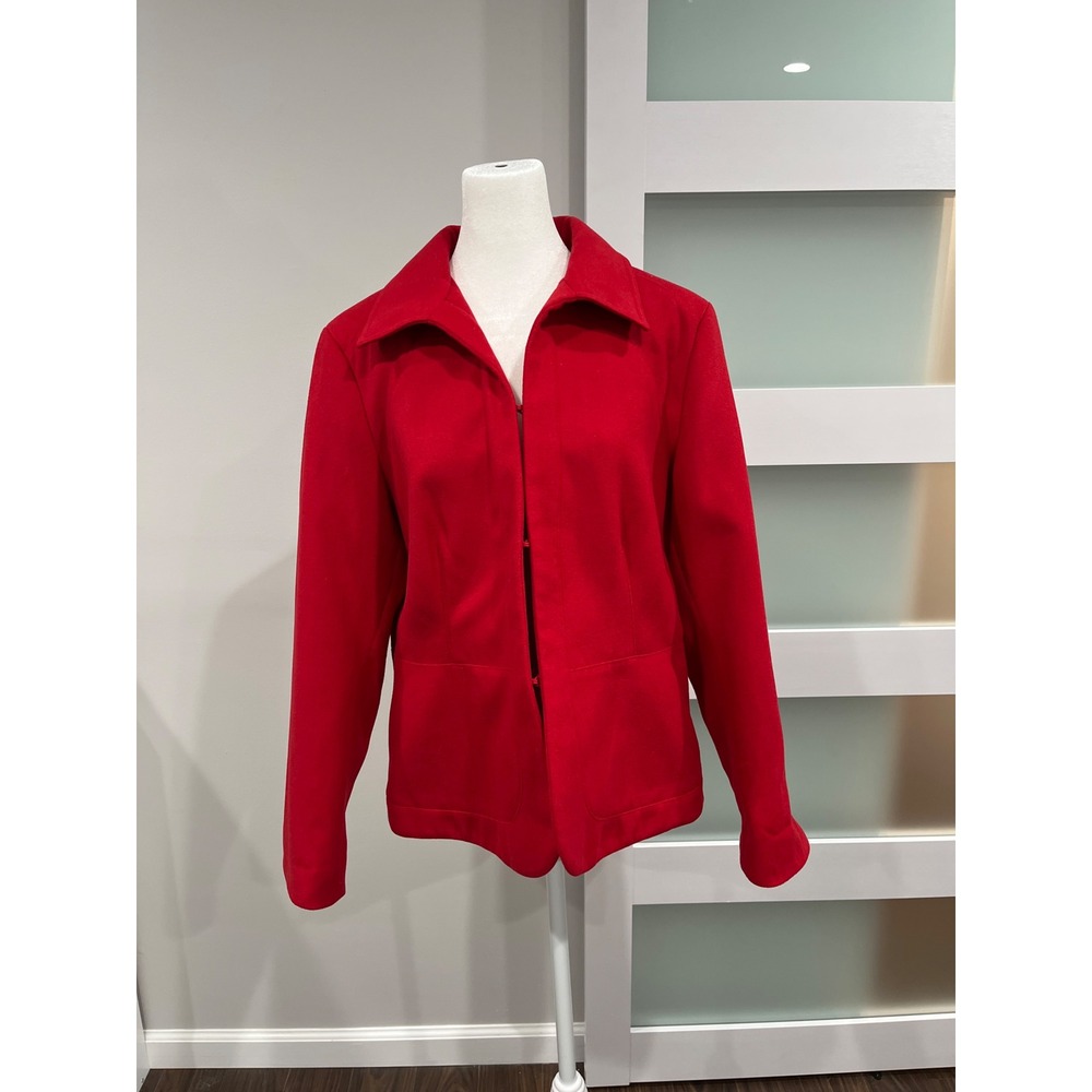Chicos Red Blazer Jacket Size‎ 2 Button Front Collared Lightweight Womens